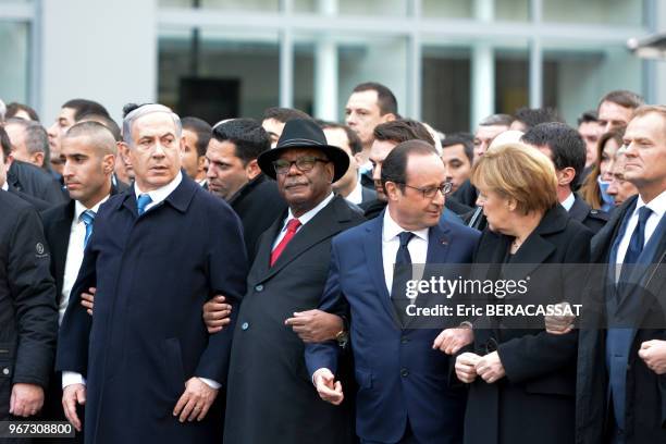 Le premier ministre israélien Benyamin Netanyahou, le président malien Ibrahim Boubacar Keïta, le président François Hollande et la chancelière...