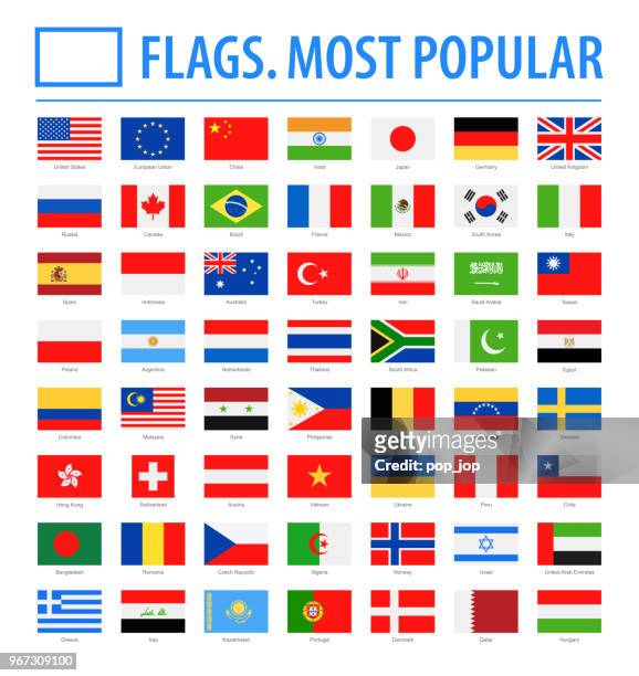 world flags - vector rectangle flat icons - most popular - national flag stock illustrations