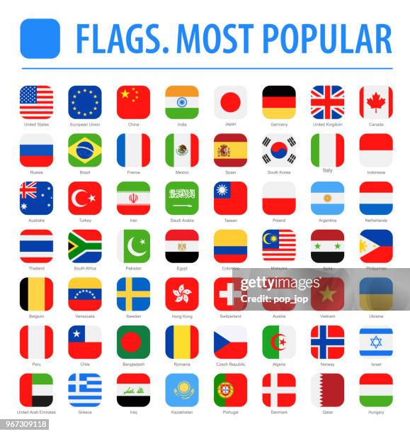 world flags - vektor abgerundeten quadrat symbole - die beliebtesten flach - most popular flag icon stock-grafiken, -clipart, -cartoons und -symbole