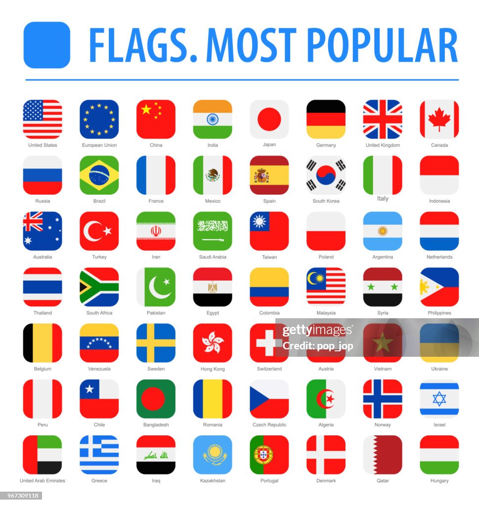 Vlaggen van de wereld - Vector afgerond vierkant plat pictogrammen - meest populaire