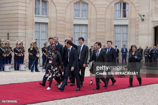 Les membres de l'équipe de campagne d'Emmanuel Macron : Arnaud Leroy, responsable des relations publiques de la République de Marche Sibeth Ndiaye,...