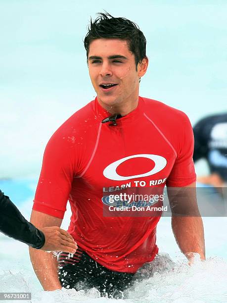 Zac Efron attends Oakley's "Learn To Ride" charity learn-to-surf event in aid of the One Sight Foundation at Bondi Beach on February 16, 2010 in...