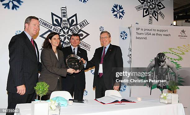 Scott Blackmun Chief Executive Officer of the USOC, Lisa Baird Chief Marketing Officer of the USOC, Luc Bardin Group Chief Sales Marketing Officer of...