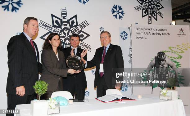 Scott Blackmun Chief Executive Officer of the USOC, Lisa Baird Chief Marketing Officer of the USOC, Luc Bardin Group Chief Sales Marketing Officer of...