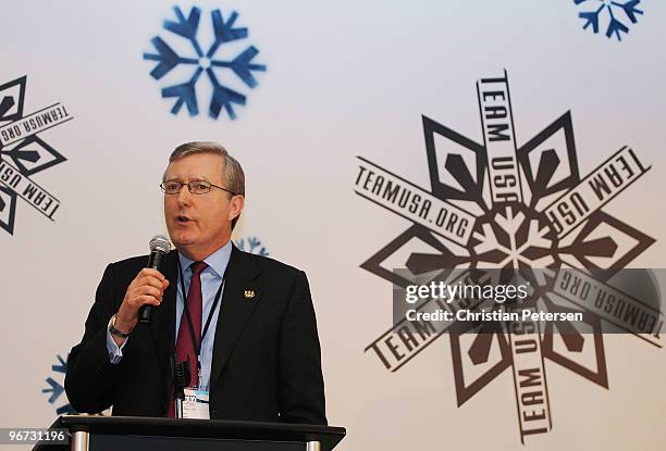 Dave Nagel Executive Vice President of BP America speaks at a press conference announcing BP's new sponsorship with Team USA and the United States...
