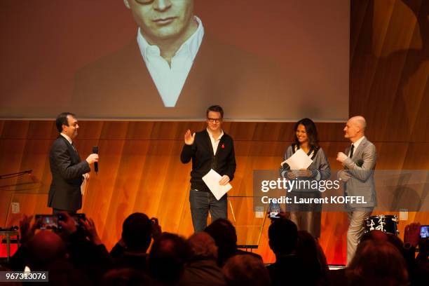 Nicolas Winding Refn, Jean-Paul Salomé et Isabelle Giordano pendant la cérémonie d?ouverture du 6ème 'My French Film Festival' à la Tour Eiffel le 17...