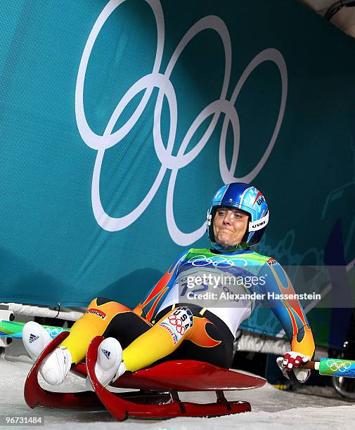 Julia Clukey of The United States competes during the Luge Women's Singles on day 4 of the 2010 Winter Olympics at Whistler Sliding Centre on...