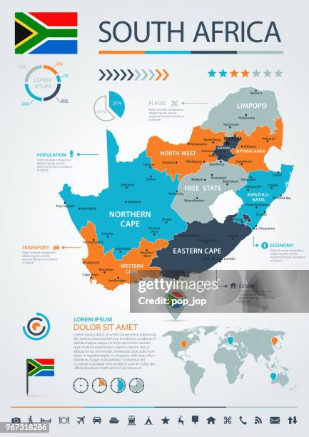 12 - south africa - blue-orange infographic 10 - port elizabeth south africa stock illustrations