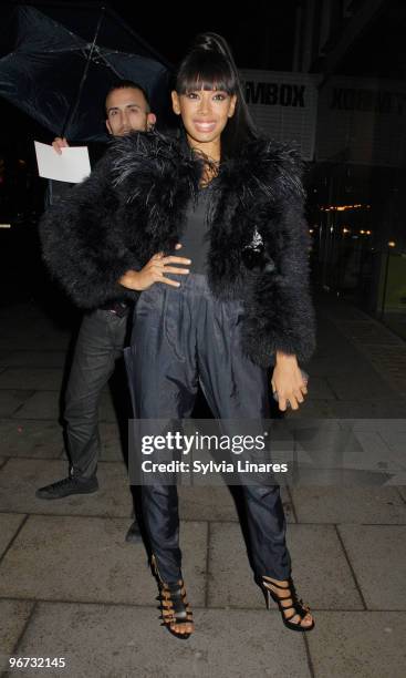 Jade Ewen attends the Pre-Brits Blow out Party held at Bungalow 8 on February 15, 2010 in London, England.