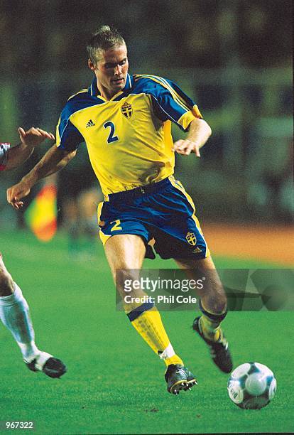 Olof Mellberg of Sweden in action during the FIFA 2002 World Cup Qualifier against Turkey played at the Ali Sami Yen Stadium in Istanbul, Turkey....