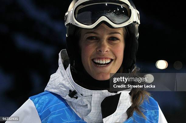 Torah Bright of Australia smiles during training on day four of the Vancouver 2010 Winter Olympics at Cypress Snowboard Halfpipe Training on February...