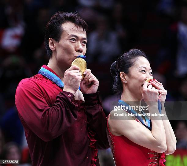 Xue Shen and Hongbo Zhao of China win the gold medal in the Figure Skating Pairs Free Program on day 4 of the Vancouver 2010 Winter Olympics at the...