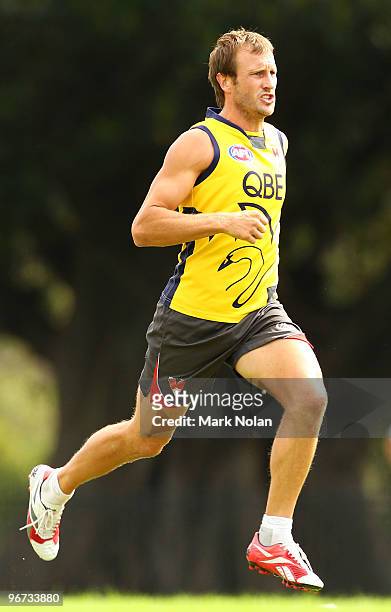 Jude Bolton runs during a Sydney Swans training session at Lakeside Oval on February 16, 2010 in Sydney, Australia.