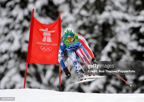 Bode Miller of the USA competes in the Alpine skiing Men's Downhill at Whistler Creekside during the Vancouver 2010 Winter Olympics on February 15,...