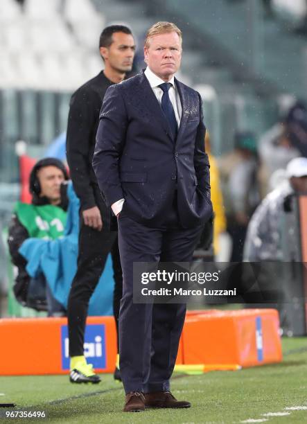 Head coach of Netherlands Ronald Koeman looks on during the International Friendly match between Italy and Netherlands at Allianz Stadium on June 4,...