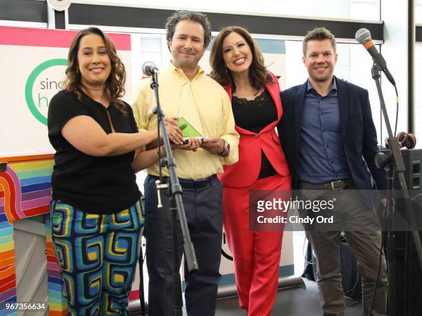 Sing For Hope co-founders Monica Yunus and Camille Zamora pose for a photo with Lee Nadler, Marketing Communications & Launch Manager, MINI USA as...