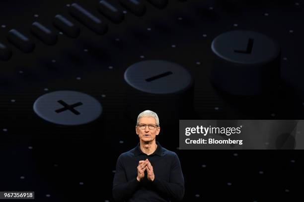 Tim Cook, chief executive officer of Apple Inc., speaks during the Apple Worldwide Developers Conference in San Jose, California, U.S., on Monday,...