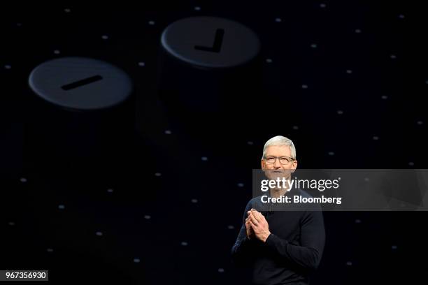 Tim Cook, chief executive officer of Apple Inc., speaks during the Apple Worldwide Developers Conference in San Jose, California, U.S., on Monday,...