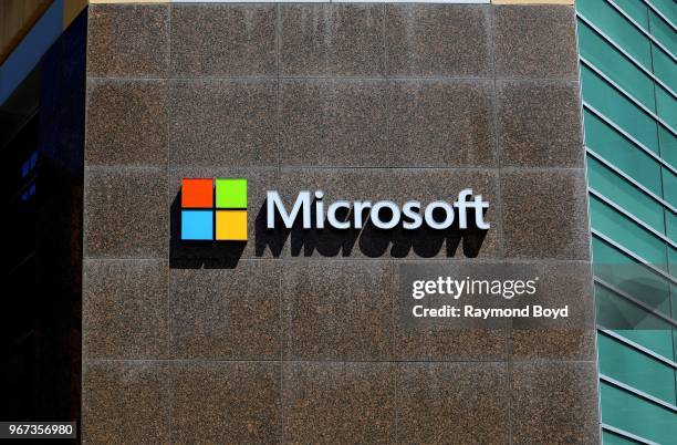 Microsoft signage at the Meridian Building in Detroit, Michigan on May 25, 2018.