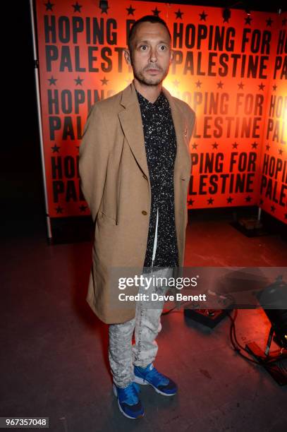 Dan Macmillan attends the "Hoping For Palestine" benefit concert for Palestinian refugee children at The Roundhouse on June 4, 2018 in London,...