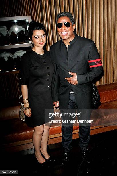 Jermaine Jackson and wife Halima Rashid attend a drinks reception to promote Arena's new TV show "The Jacksons: A Family Dynasty" at Tokonoma on...