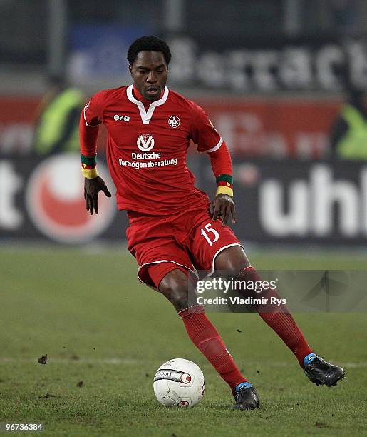 Georges Mandjeck of Kaiserslautern in action during the Second Bundesliga match between MSV Duisburg and 1. FC Kaiserslautern at MSV Arena on...