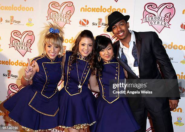 Nick Cannon , Mandy Rain, Jacque Nimble and Monica Parales attend the premiere of Nickelodeon's 'School Gyrls' at Six Flags Magic Mountain on...