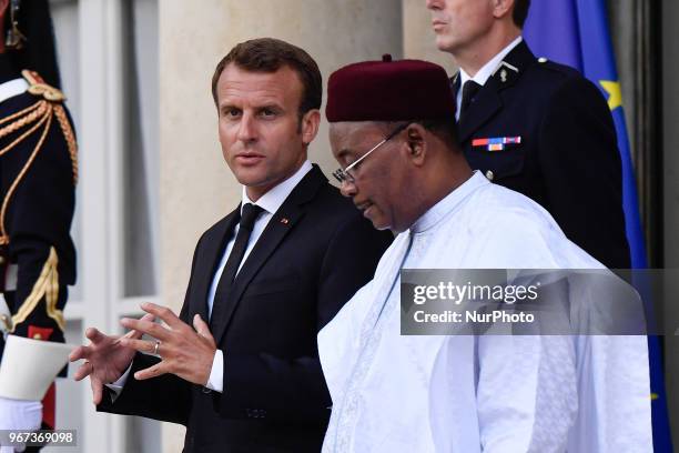 The French President, Emmanuel Macron received for a meeting the Niger Republic President, Mahamadou Issoufou at the Elysée Palace, on the 04 May...