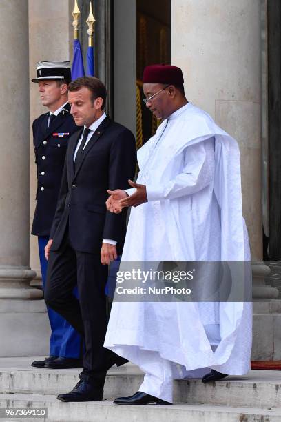 The French President, Emmanuel Macron received for a meeting the Niger Republic President, Mahamadou Issoufou at the Elysée Palace, on the 04 May...