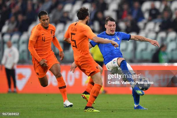 Andrea Belotti of Italy in action during the International Friendly match between Italy and Netherlands at Allianz Stadium on June 4, 2018 in Turin,...