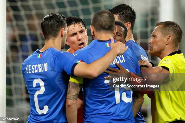 Mattia de Sciglio of Italy, Steven Berghuis of Holland, Leonardo Bonucci of Italy during the International Friendly match between Italy v Holland at...