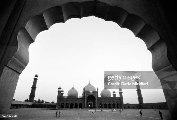 Exterior of the Badshahi Mosque in Lahore, Pakistan, 1989. The Badshahi Mosque or 'Emperor's Mosque' was built in 1673 by the Mughal Emperor...