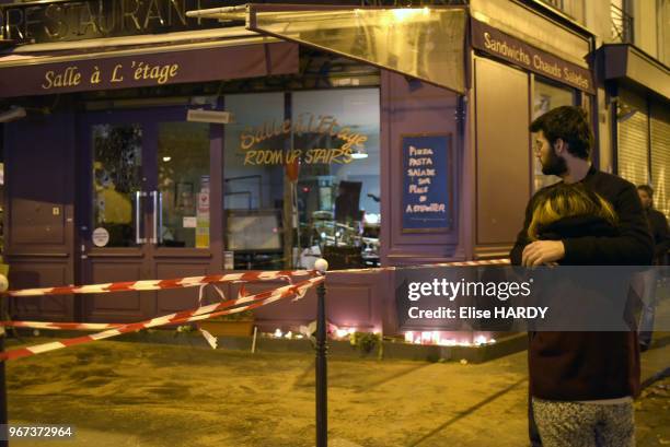 Impact de balle sur la devanture du restaurant 'Casa Nostra' , le 14 novembre 2015, Paris, France.