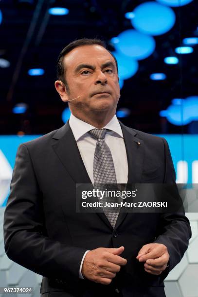 Portrait de Carlos Ghosn, industriel franco-libano-bresilien président directeur général du groupe Renault et du groupe japonais Nissan lors du...