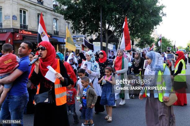 Manifestation du Collectif De?mocratie en Egypte CODE Egypte contre le pouvoir en place et pour le retour de Mohamed Morsi le 30 mai 2015, Paris,...