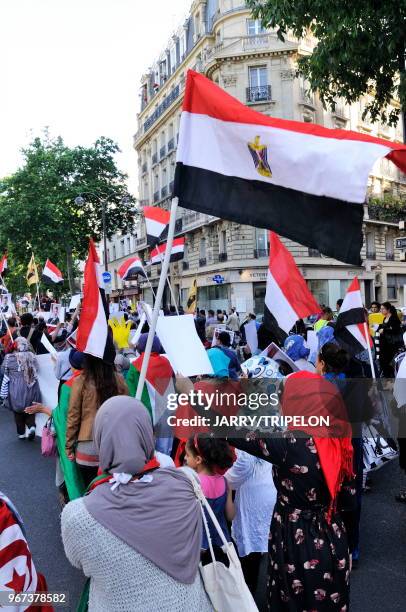 Manifestation du Collectif De?mocratie en Egypte CODE Egypte contre le pouvoir en place et pour le retour de Mohamed Morsi le 30 mai 2015, Paris,...