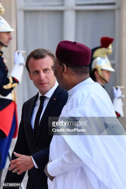 The French President, Emmanuel Macron received for a meeting the Niger Republic President, Mahamadou Issoufou at the Elysée Palace, on the 04 May...