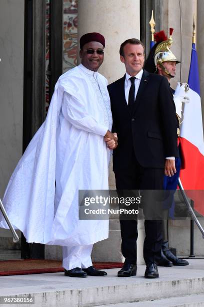 The French President, Emmanuel Macron received for a meeting the Niger Republic President, Mahamadou Issoufou at the Elysée Palace, on the 04 May...