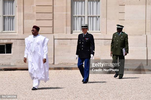 The French President, Emmanuel Macron received for a meeting the Niger Republic President, Mahamadou Issoufou at the Elysée Palace, on the 04 May...