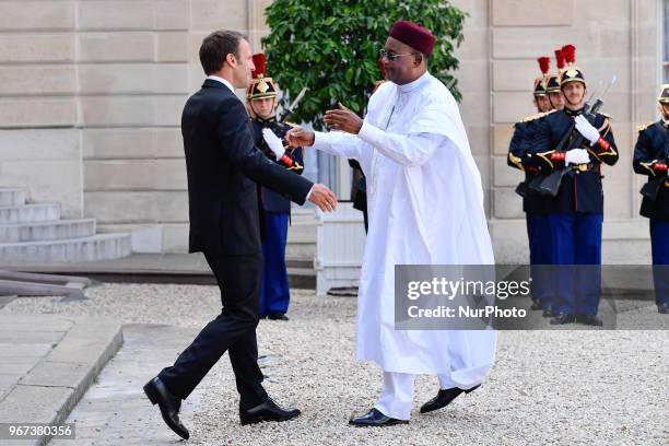 The French President, Emmanuel Macron received for a meeting the Niger Republic President, Mahamadou Issoufou at the Elysée Palace, on the 04 May...