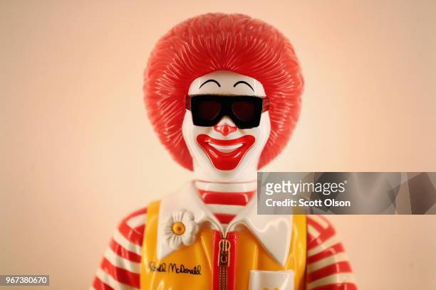 Plastic statue of Ronald McDonald is displayed inside of McDonald's new corporate headquarters on June 4, 2018 in Chicago, Illinois. McDonald's...