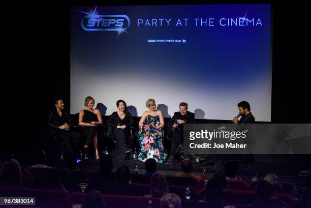 Lee Latchford-Evas, Faye Tozer, Lisa Scott-Lee, Claire Richards and Ian 'H' Watkins take part in a Q&A session at the DVD launch of 'Steps Party On...