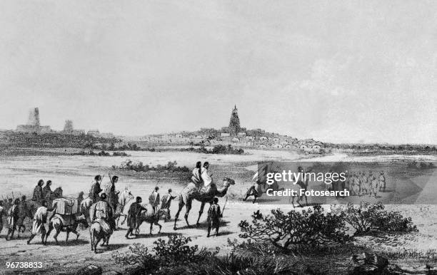 Engraving showing Heinrich Barth approaching Timbuktu On 7 September 1853. .