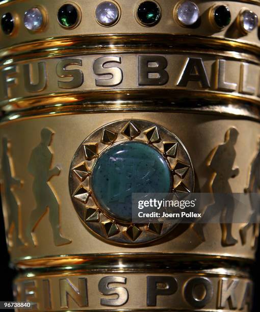 The DFB cup is seen prior to the DFB Cup quarter final match between SV Werder Bremen and 1899 Hoffenheim at Weser Stadium on February 9, 2010 in...