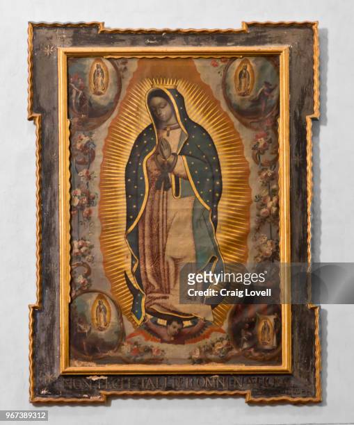 a painting of the virgin of guadalupe in the san rafael church - san miguel de allende, mexico - virgen de guadalupe stock pictures, royalty-free photos & images