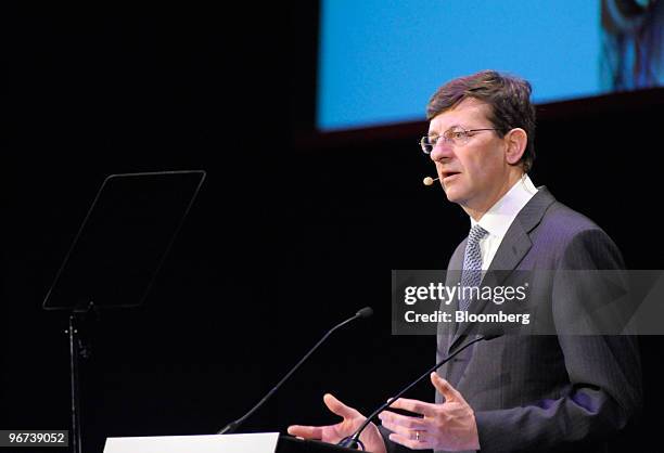 Vittorio Colao, chief executive officer of Vodafone Group Plc., speaks at the Mobile World Congress in Barcelona, Spain, on Tuesday, Feb. 16, 2010....