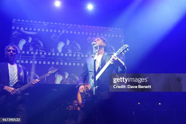 Pete Doherty and Carl Barat of The Libertines attend the "Hoping For Palestine" benefit concert for Palestinian refugee children at The Roundhouse on...