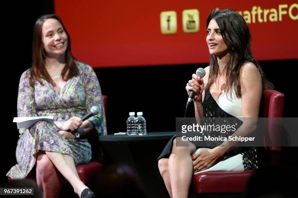 Moderator, TV Critic at Entertainment Weekly Kristen Baldwin and actress Penelope Cruz speak on stage during SAG-AFTRA Foundation Conversations: "The...