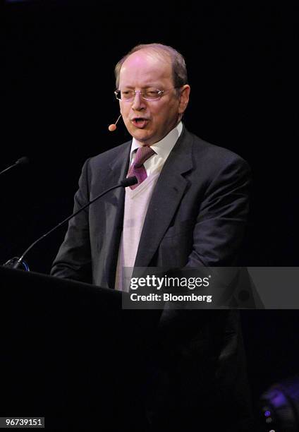 Ben Verwaayen, chief executive officer of Alcatel-Lucent SA, speaks at the Mobile World Congress in Barcelona, Spain, on Tuesday, Feb. 16, 2010....