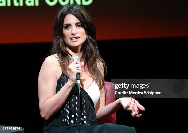 Actress Penelope Cruz speaks on stage during SAG-AFTRA Foundation Conversations: "The Assassination Of Gianni Versace: American Crime Story" at The...